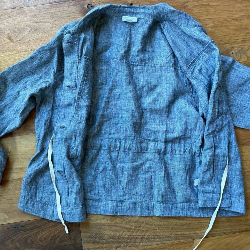 J. Jill Love Linen Casual Blue Tie Waist 100% Linen Utility Chore Jacket - Picture 8 of 15